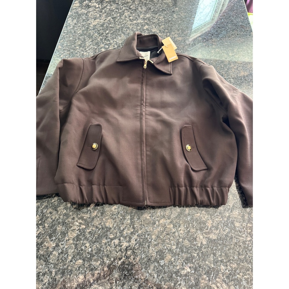 Sandro Titouan Brown Zip Up Bomber Jacket Marron Gold Button H25TITOUAN Size 42 - Picture 2 of 11